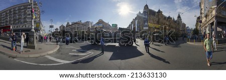 Kyiv, Ukraine-August 24, 2014: On the main street of the capital held a parade of the Armed Forces and  National Guard during the aggression of the Russian Federation, the parade of military equipment