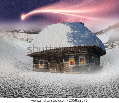 Magic mountain country, the home of Father Frost, Santa Claus, Joulupukki, and other legendary heroes of the winter holidays. A cozy little house in the wild mountains  forests store a lot of magical