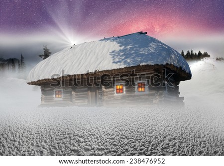 Magic mountain country the home of Father Frost, Santa Claus, and other legendary heroes of the winter holidays. A cozy little house in  wild mountains and forests store a lot of magical fairy secrets