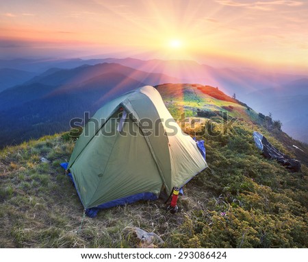 Ukraine - Marmarosh mountain when the snow melts and becomes warmer - in the spring and summer is pleasant to put up tents on the top of the mountain - it\'s fantastic fairytale beautiful and romantic