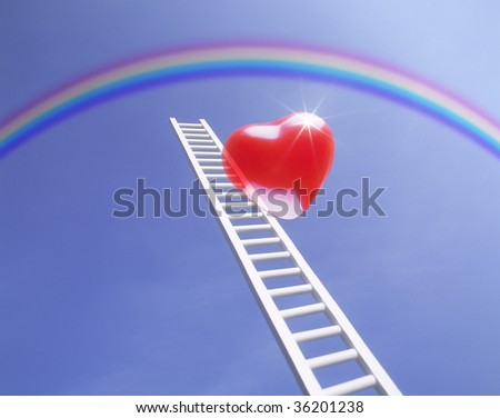 GRAPHIC IMAGE-a red heart on the ladder with the beautiful rainbow