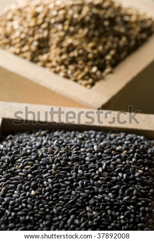 Two kinds of sesame are in each other boxes.