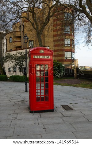 Traditional red London phone booth, London, UK