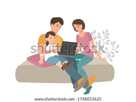 Similar – Image, Stock Photo Dad working on laptop with child sitting on his lap