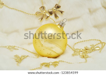 Festive Christmas decorations in white and gold colors