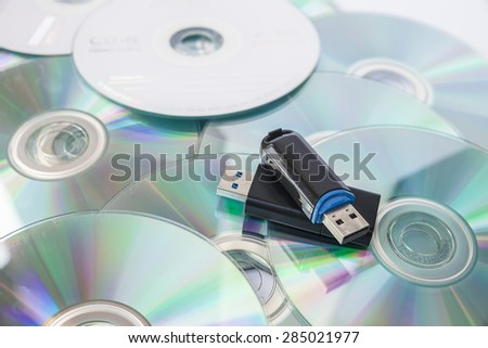 Usb flash drives on stacked CDs