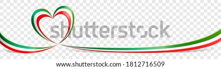 Italian flag heart shaped ribbon banner on transparent background