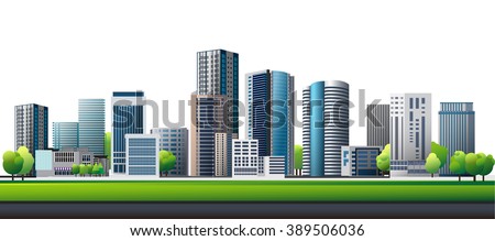 Green town. Design vector of urban cityscape.