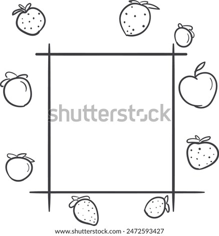 Cartoon berries are scattered around a simple rectangular frame. You can insert text or other information inside the frame.