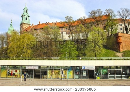 KRAKOW, POLAND - APRIL 08,2014: The Wawel Caste - a fortified architectural complex erected over many centuries atop a limestone outcrop on the bank of the Vistula river.