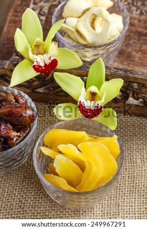 Bowl of dried mango fruit