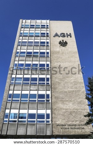 KRAKOW,POLAND - MAY 17, 2015: AGH University of Science and Technology is one of the leading institutes of technology and the largest technical university in Poland. Campus buildings.