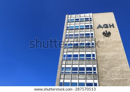 KRAKOW,POLAND - MAY 17, 2015: AGH University of Science and Technology is one of the leading institutes of technology and the largest technical university in Poland. Campus buildings.