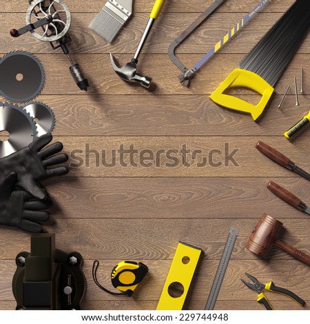 Carpenter\'s workspace. Mockup business template