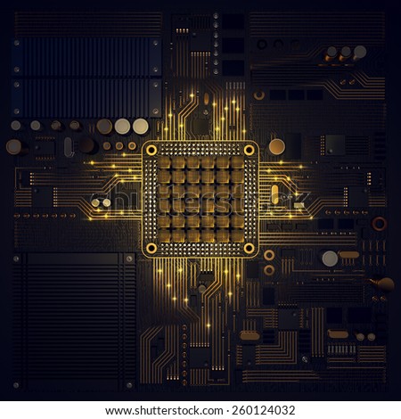 Electronic circuit chip on PC board. High resolution.