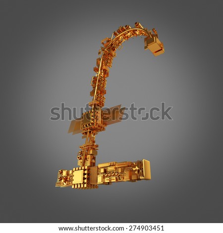 Business concept. Pound symbol of microchips  on grey  background.  High resolution. 3D