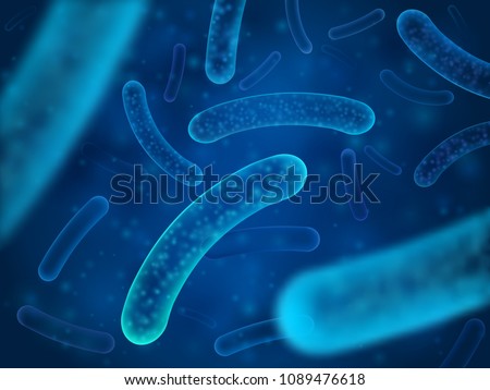 Micro bacterium and therapeutic bacteria organisms. Microscopic salmonella, lactobacillus or acidophilus organism. Abstract biological vector background