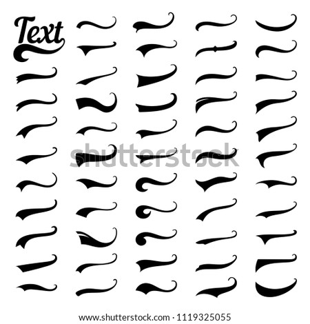 Swooshes text tails for baseball design. Sports swash underline shapes set  in retro style. Swish typography font elements for athletics, baseball,  football decoration. White swirl on blue, vector line Stock Vector