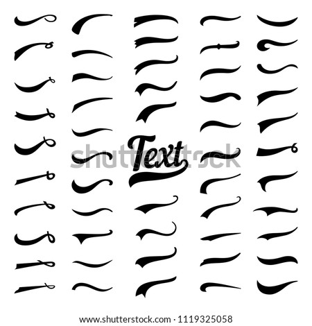 Typography tails shape for football or athletics sport team sign text. Texting letters tail for lettering or old baseball varsity sport logo design black vector retro line typography isolated icon set