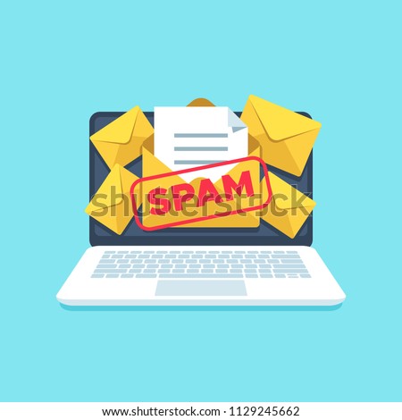 Full email inbox of spam. Spammer letters in full mailbox on computer screen isolated. Computers virus scam lot messages junk in letterbox vector icon flat illustration
