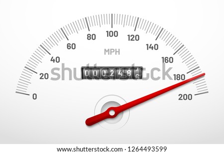 Car speedometer dashboard. Speed metre panel with odometer, miles counter and urgency dial or cars instrument fast dashboard. Mile gauge racing dash isolated vector concept Сток-фото © 