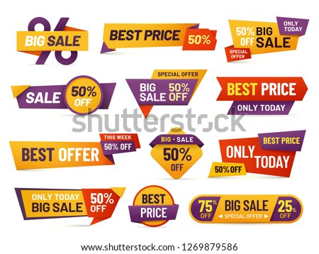 Retail sale tags. Cheap price flyer, best offer price and big sale pricing tag badge design. Limited sales offer label or store discount banner card isolated vector icons collection