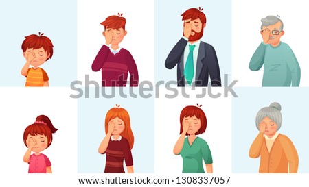 Facepalm gesture. Disappointed people embarrassed faces, hide face behind palm and shame gestures. Sad stressed faces, worry disappointed facepalm expression cartoon vector illustration set