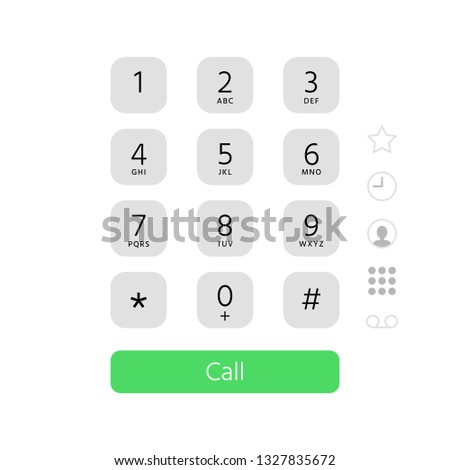 Dial keypad. Touchscreen phone number keyboard interface inspired by smart phone system dialer. Digital pad calling numbers touchscreen keypad or smartphone screen flat vector illustration