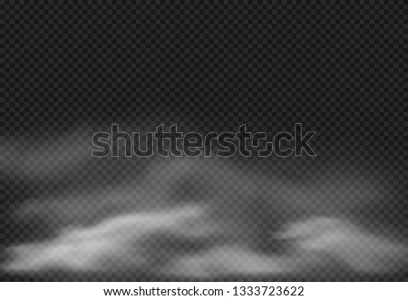 Fog effect. Smoke clouds, cloudy mist and realistic smoky cloud isolated on transparent background. Smoking effects, fog cloud or cloudy air sky vector illustration