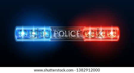 Police siren lights. Beacon flasher, policeman car flashing light and red blue safety sirens vector illustration 商業照片 © 