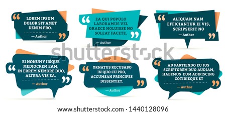 Quote remark frames. Quotation frame, quotes and mention quotations remarks templates. Info tag, quote textbox blog remarks or discussion citation memo word label. Isolated symbols vector set