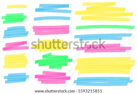 Color highlight marker lines. Colorful markers scribble, highlights line strokes and highlight banner vector set. Freehand multicolor scrawls isolated on white. Text underlining and highlights
