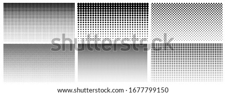 Halftone gradient. Dotted gradient, smooth dots spraying and halftones dot background seamless horizontal geometric pattern vector template set. Abstract dot gradient halftone pattern illustration