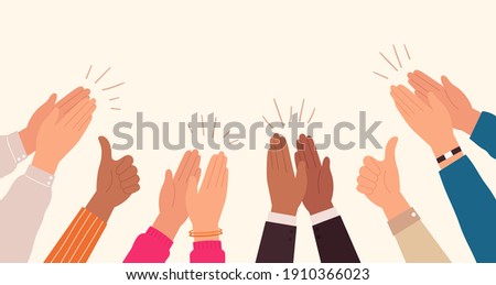 Human hands clapping. People crowd applaud to congratulate success job. Hand thumbs up. Business team cheering and ovation  concept. Illustration support celebration, appreciation friendship
