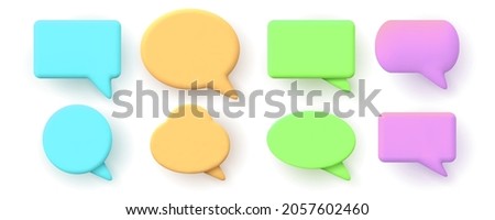 3d notification, chat message or speech bubbles shapes. Dialogue window, 3d render online conversation elements for social media vector set. Gradient cloud for communication or announcement