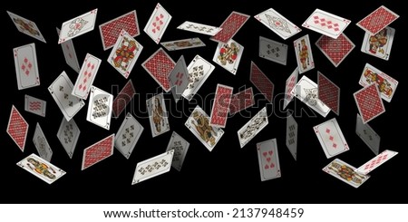 Falling poker playing cards, casino winner background. Realistic 3d flying card deck, joker, king, queen and ace. Blackjack vector concept. Diamonds, spades, hearts and clubs design