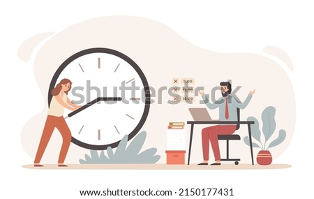Work time management, control shift in office. Vector business time schedule, work deadline and productivity illustration