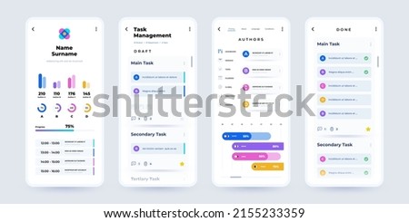 Phone planner app. Task manager and project schedule mobile application interface with task plan dashboard. Vector infographic design. Illustration of app business, application mobile schedule