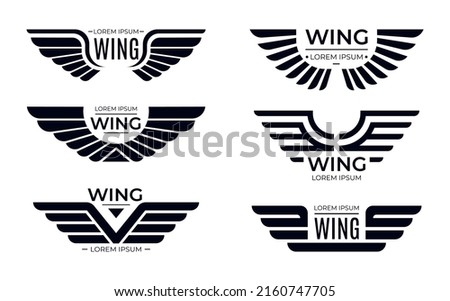 Wings badges collection, army labels for military force. Vector military emblem, badges with wings, label or symbol vintage design illustration