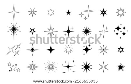 Star icon. Premium quality, favorite shiny and sparkle pictogram, blink glitter and glowing symbol. Vector night sky decorative boho elements isolated set. Cosmic celestial bodies of different shape