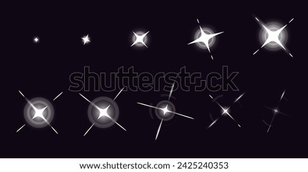 Game shine effect animation. Cartoon 2D sprite movement for UI game asset, firecracker sparkle dust glimmer light. Vector night light effect of animation effect sprite illustration