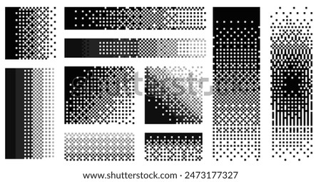 Pixel disintegration background. Retro 8 bit game effect, old TV screen damage, 2D sprite graphic. Vector dithering and noise dissolve effect