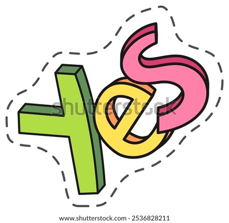 Vibrant yes sign with a playful, three dimensional design conveying agreement, acceptance, and positive affirmation