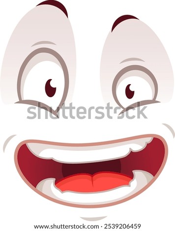 Vibrant cartoon face showing pure excitement with raised eyebrows, wide eyes, big smile, and playful tongue. Exudes joy and happiness, perfect for cheerful designs