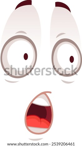 Cartoon face is expressing fear, featuring wide open eyes, raised eyebrows, and a gaping mouth, capturing a moment of intense surprise or alarm