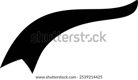 Dynamic black shape with a curved body ending with a sharp pointed tail, swooshing movement effect, graphic design element