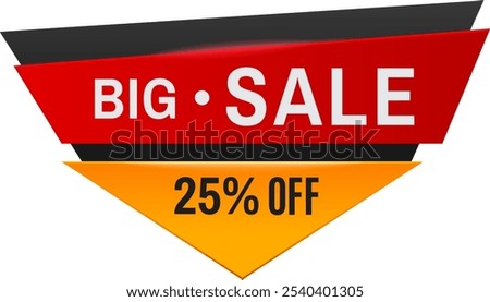 Bold red and orange sale sign with 25 percent off, perfect for attracting customers and boosting business. Stand out with modern design on a white background. Save money now.