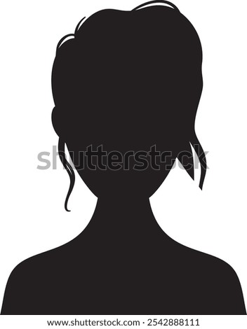 Black silhouette of bust of a young woman with modern hairstyle, representing beauty, fashion, anonymity, and femininity