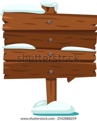 Snow covered wooden sign for winter, christmas, or holiday messages, adding rustic charm to festive decorations