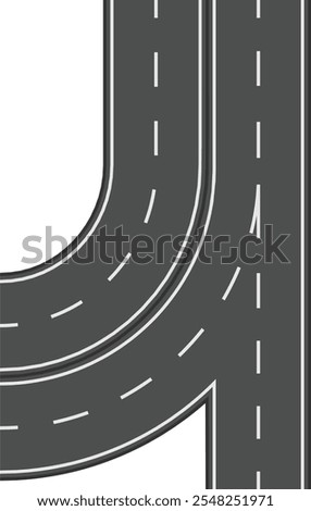 Winding road merging into a straight highway, creating a dynamic composition that evokes concepts of travel, transportation, and infrastructure development